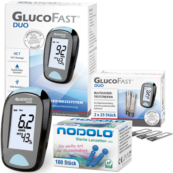 Glucofast Duo Komplett-Set - Glucofast Duo Messgerät ink. 60 TS und 100 Lanzetten